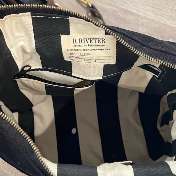 R. Riveter Otto Signature Black Canvas Brown Leather Iconic Bag Crossbody Strap - Picture 13 of 14
